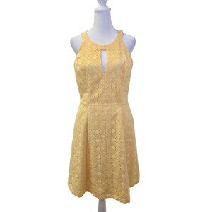 White House Black Market Yellow Geometric Lace Overlay Fit & Flare Dress Size 6